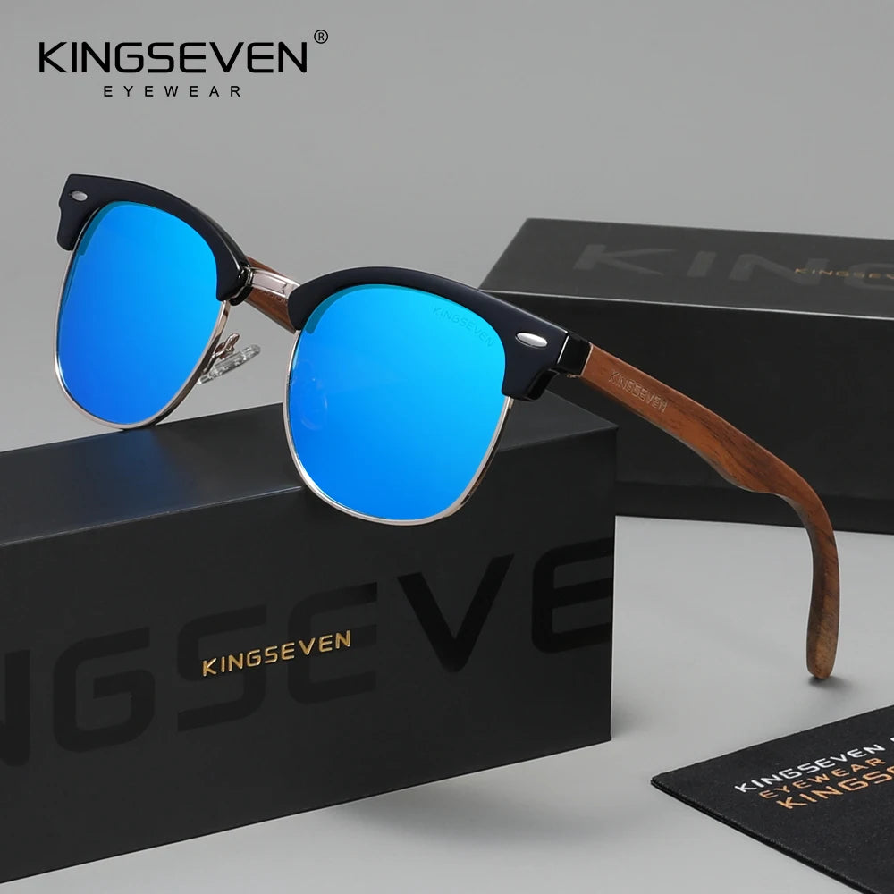 KINGSEVEN Vintage Luxury Walnut Sunglasses Men Women Polarized UV400 Wooden Glasses