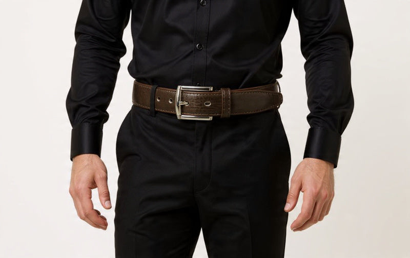 Men's Brown PU Leather Belt for Jeans – Casual & Business Dress Belt Adjustable Size Durable Metal Buckle