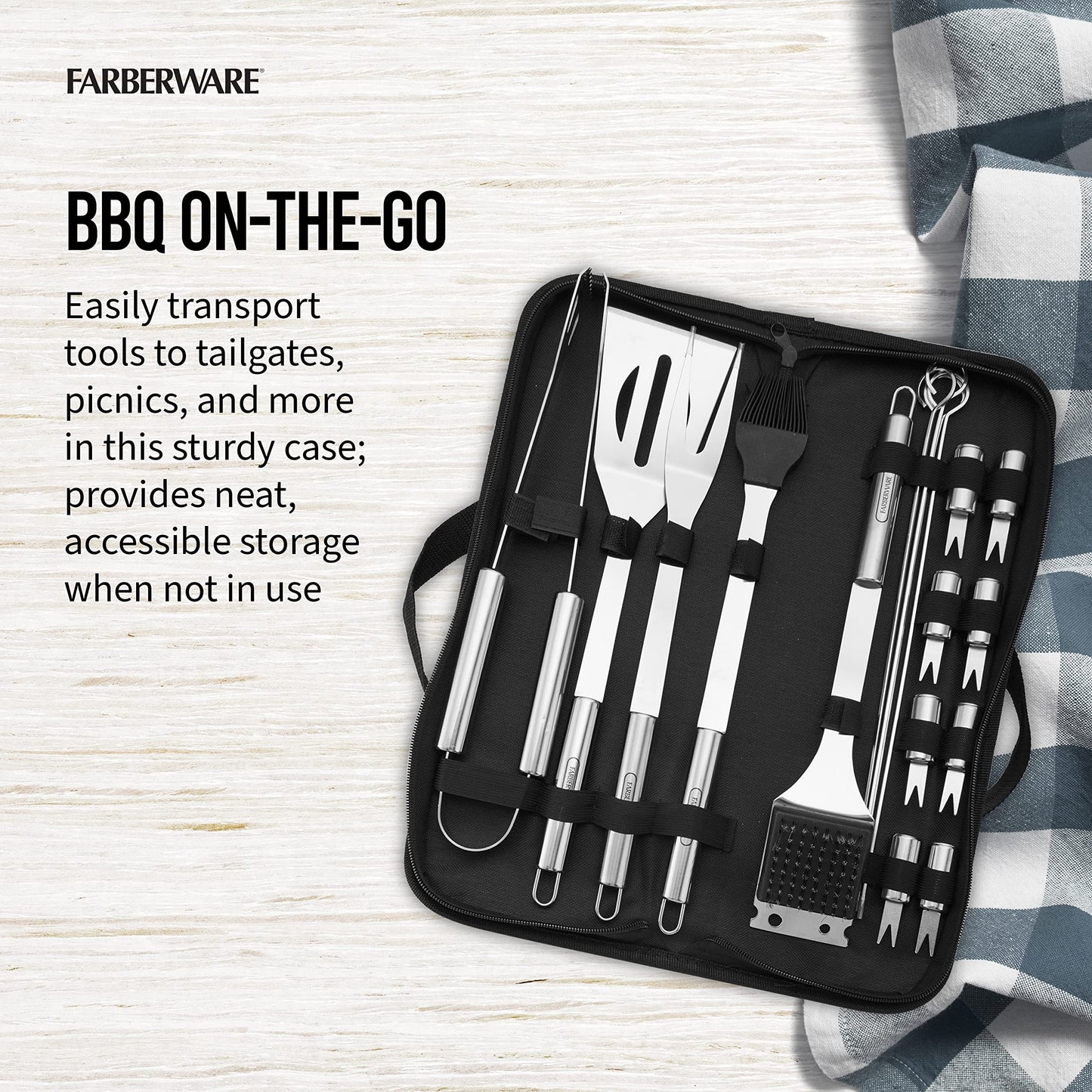 Farberware 18pc BBQ Grill Tool Set – Premium Stainless Steel w/ Travel Case