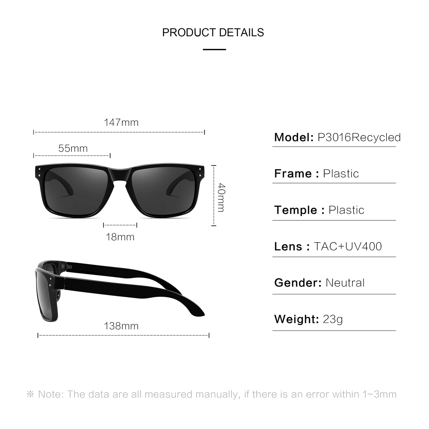 KIDIN Unisex Polarized UV400 Square Sunglasses for Driving & Outdoor Sports
