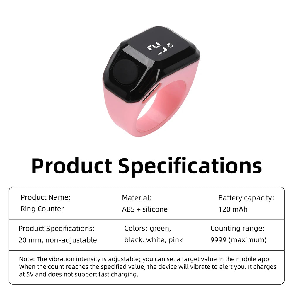 Smart Bluetooth Digital Tasbih Ring – OLED Display & App Control
