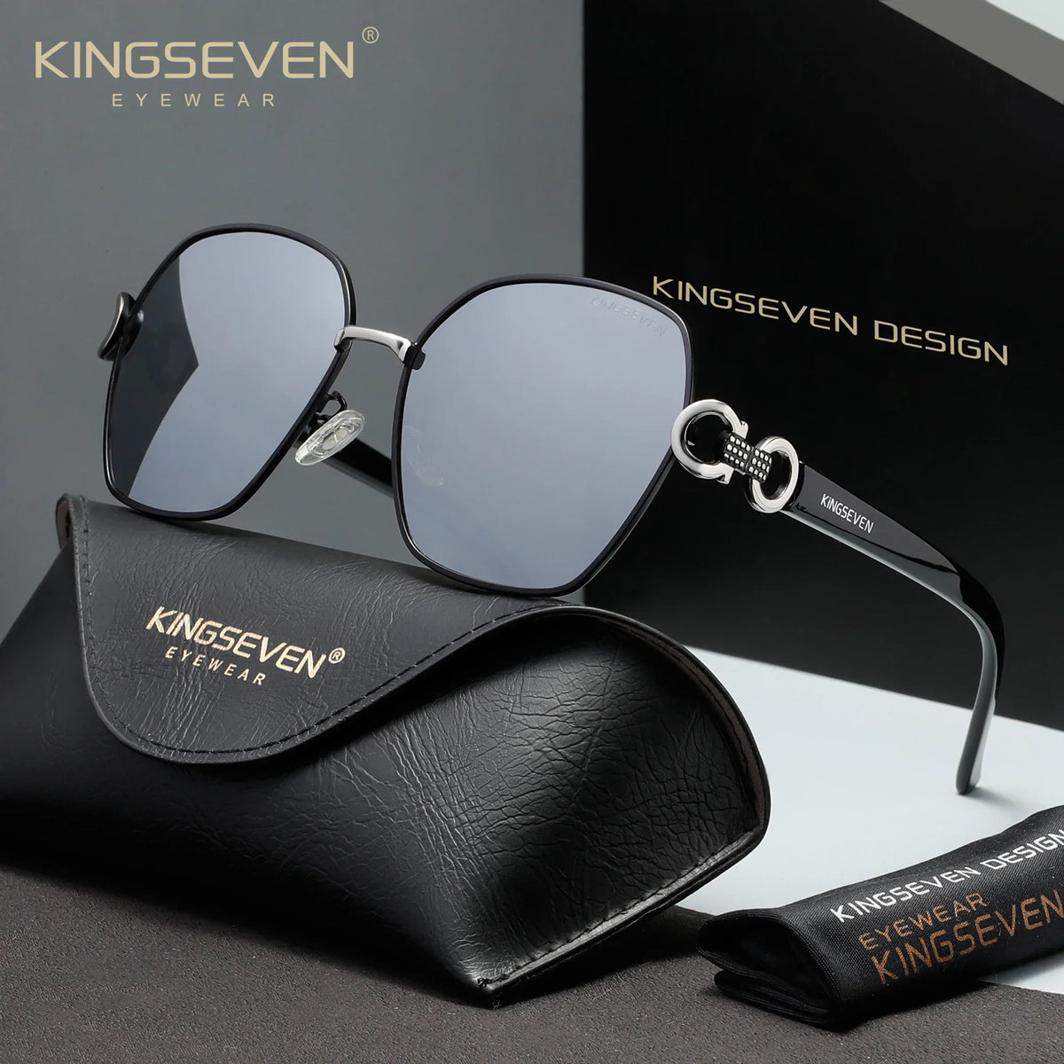 KINGSEVEN Women Polarized Sunglasses UV400 Oversized Butterfly Alloy Frame Driving