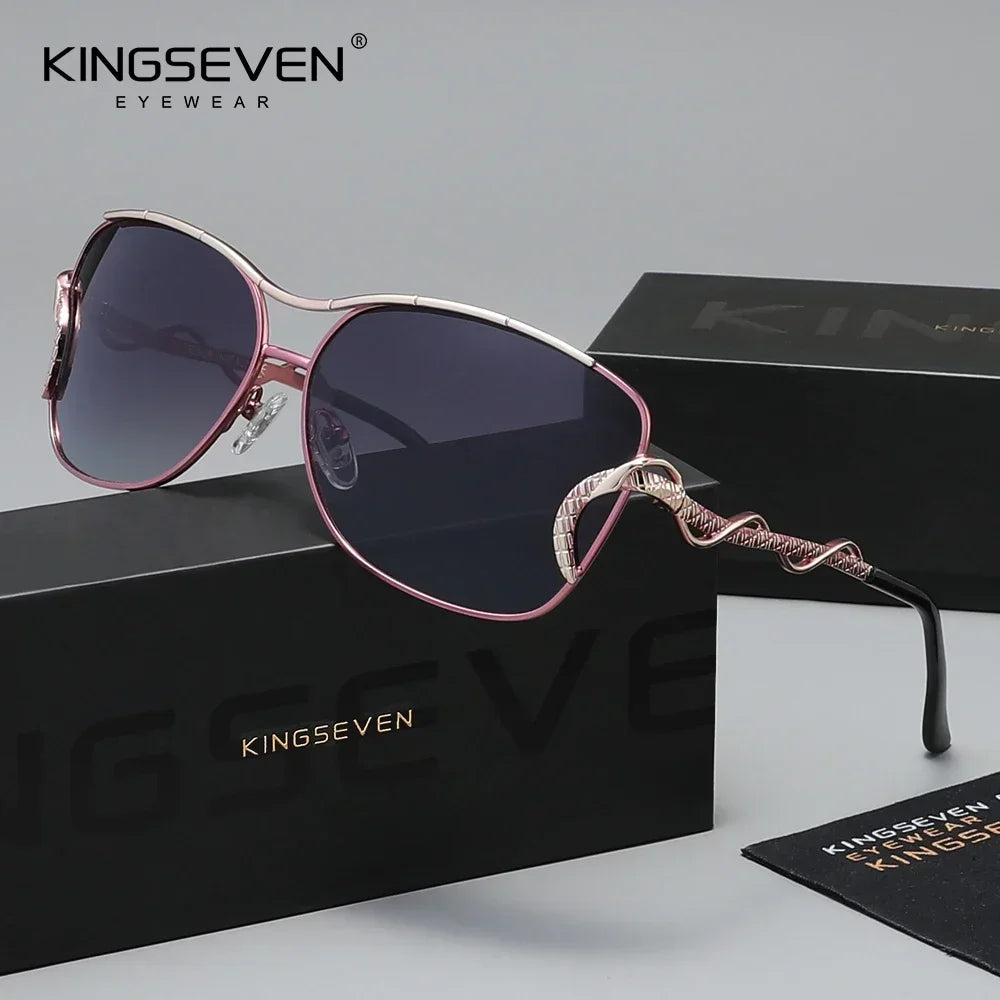 KINGSEVEN Polarized Women Sunglasses Oval Stainless Steel Frame UV400 Protection with Box