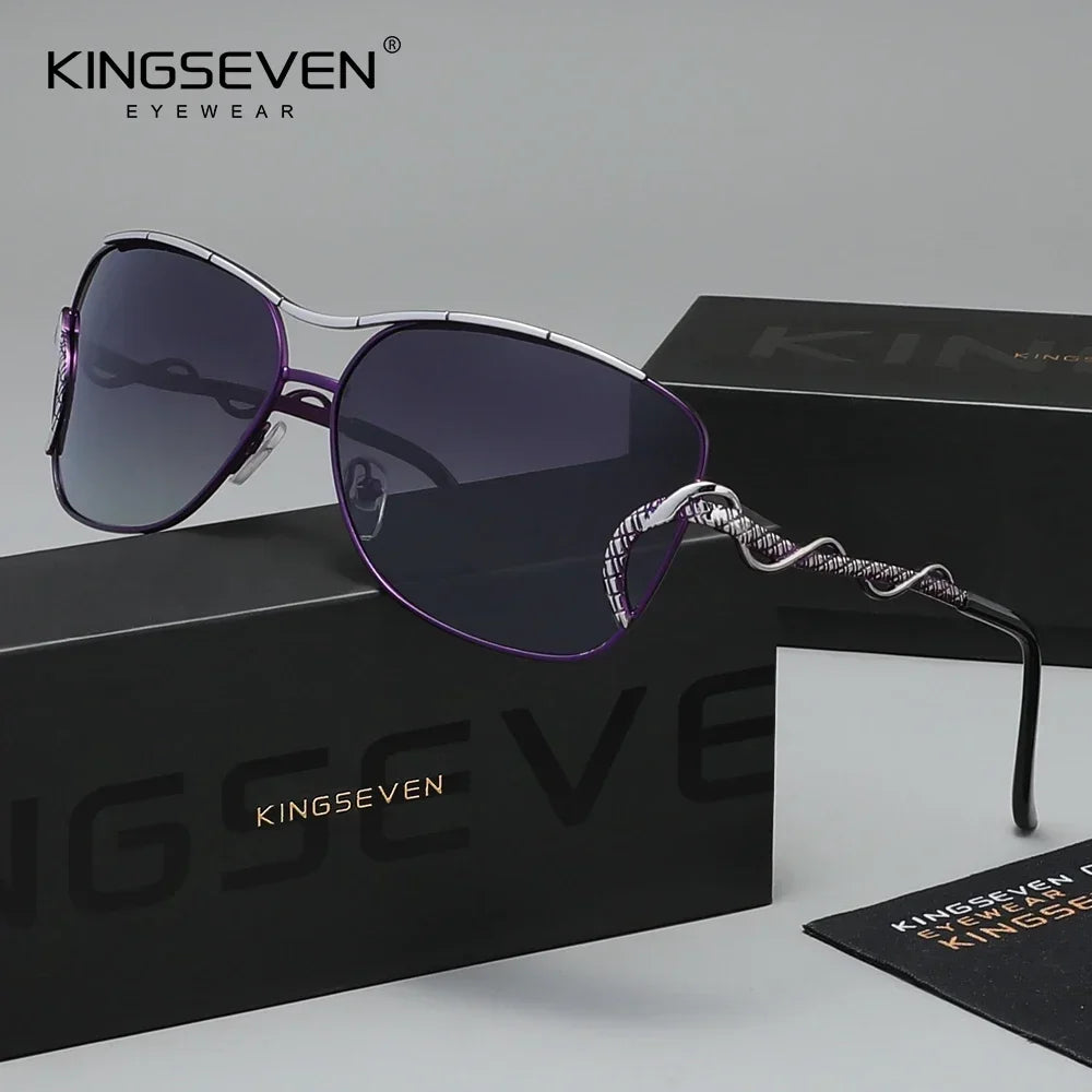 KINGSEVEN Polarized Women Sunglasses Oval Stainless Steel Frame UV400 Protection with Box