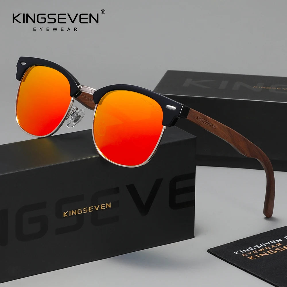 KINGSEVEN Vintage Luxury Walnut Sunglasses Men Women Polarized UV400 Wooden Glasses