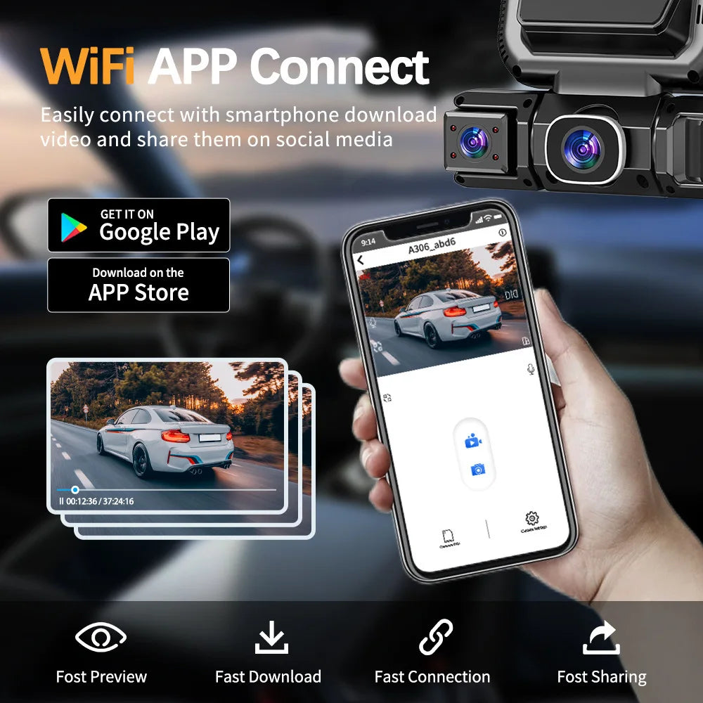4-Channel 1080P Car DVR Dash Cam WiFi 360° View Parking Monitor