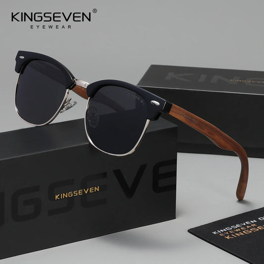 KINGSEVEN Vintage Luxury Walnut Sunglasses Men Women Polarized UV400 Wooden Glasses