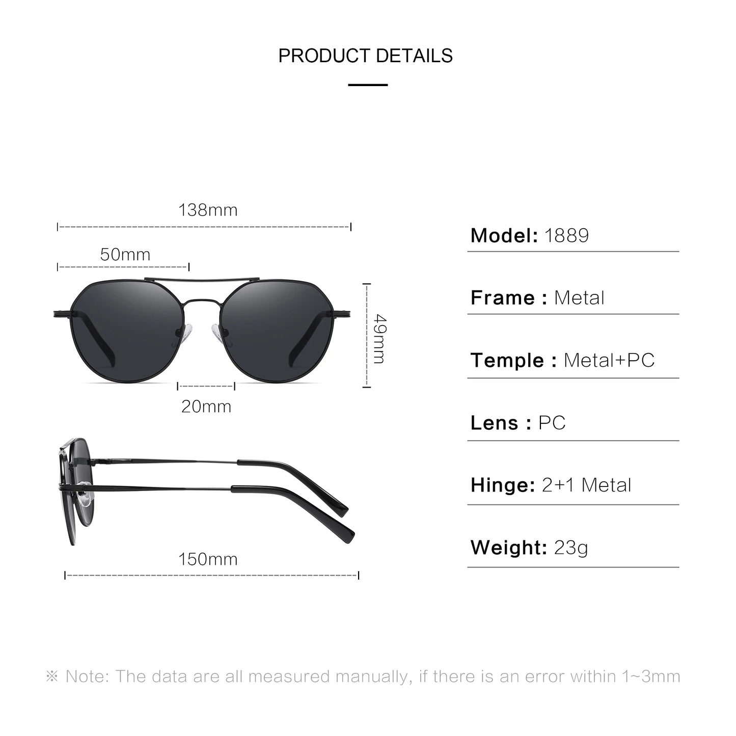 KIDIN Double Bridge Octagon Aviator Sunglasses – UV400 Unisex Metal Frame