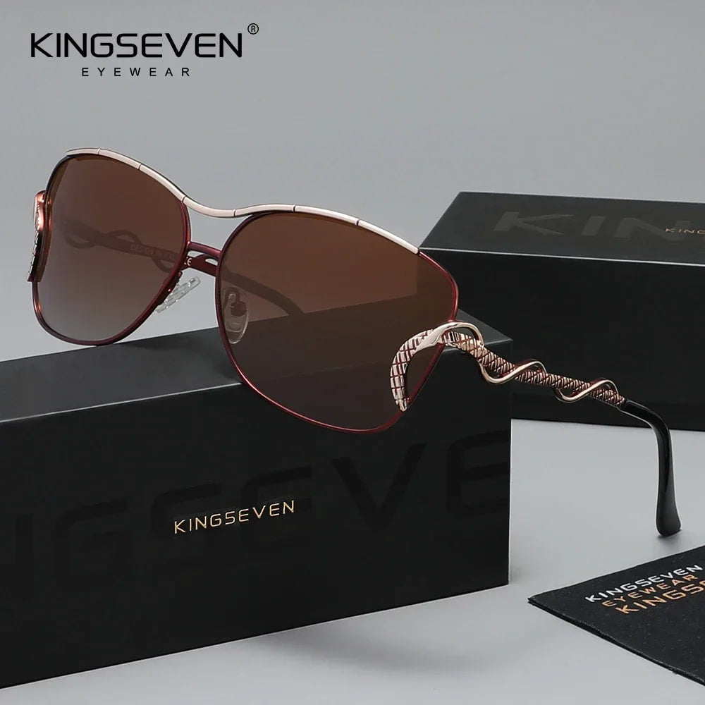 KINGSEVEN Polarized Women Sunglasses Oval Stainless Steel Frame UV400 Protection with Box