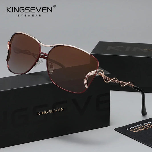 KINGSEVEN Polarized Women Sunglasses Oval Stainless Steel Frame UV400 Protection with Box