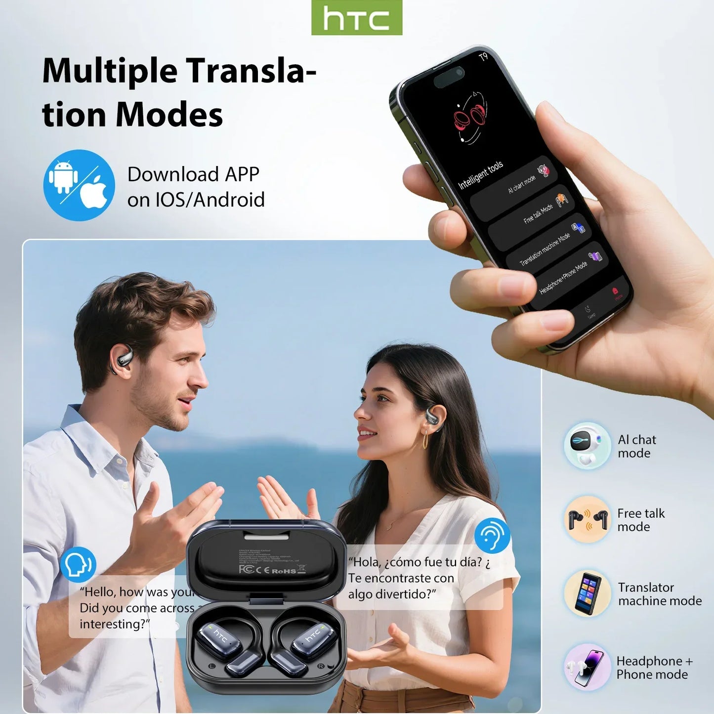AI Translator Earbuds – Real-Time 134 Language Translation Bluetooth 5.3