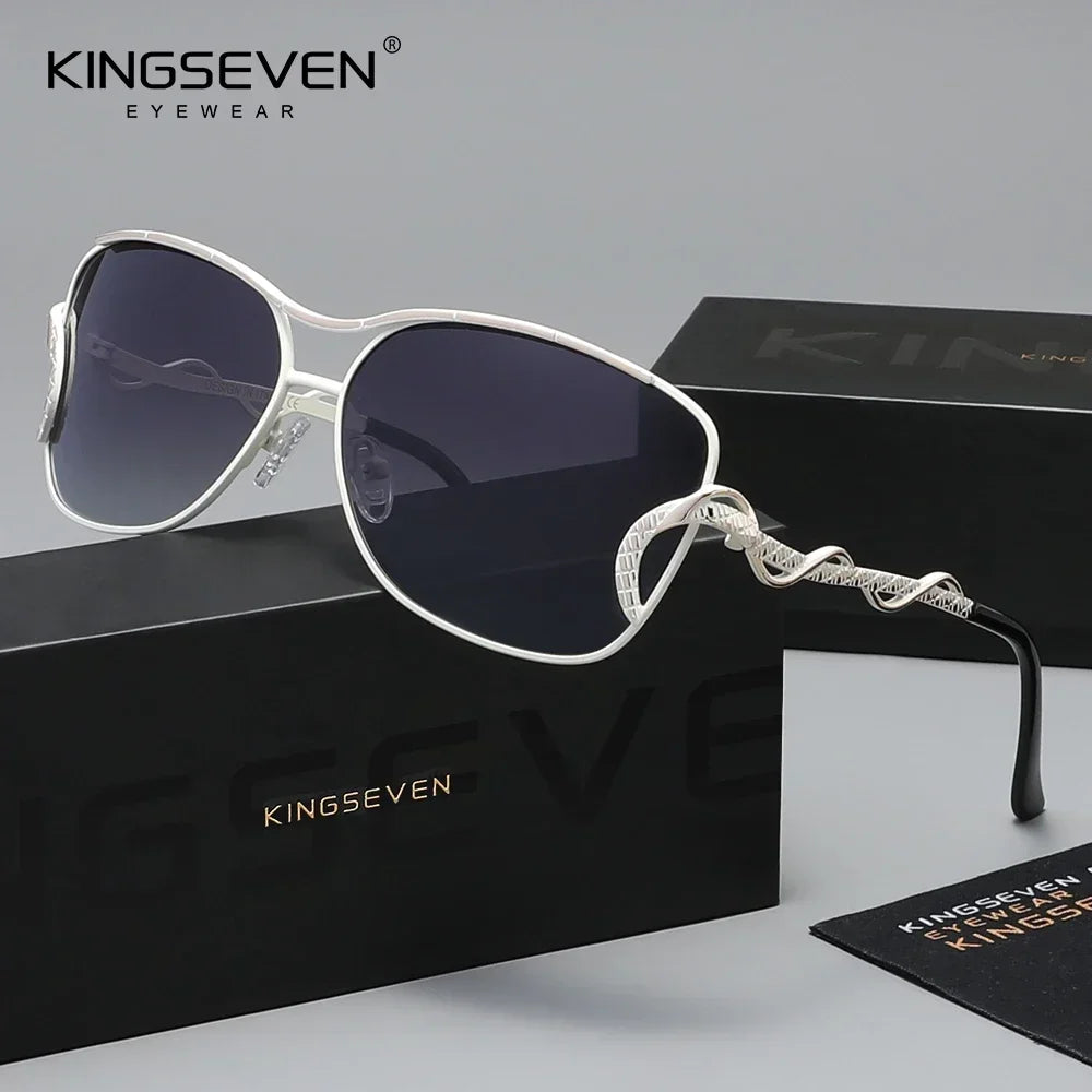 KINGSEVEN Polarized Women Sunglasses Oval Stainless Steel Frame UV400 Protection with Box