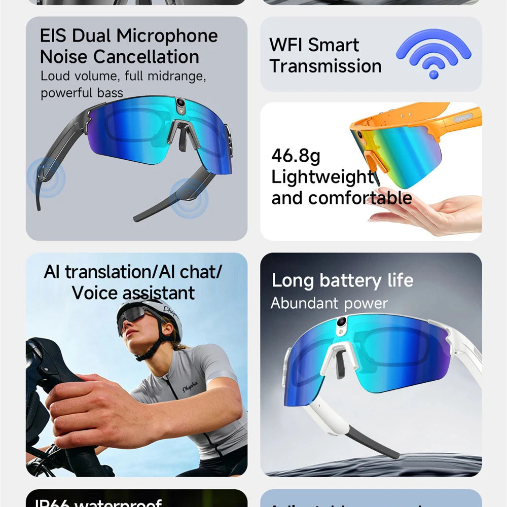 AI Cycling Smart Glasses with 4K Camera, Bluetooth Calls, Translation & Music