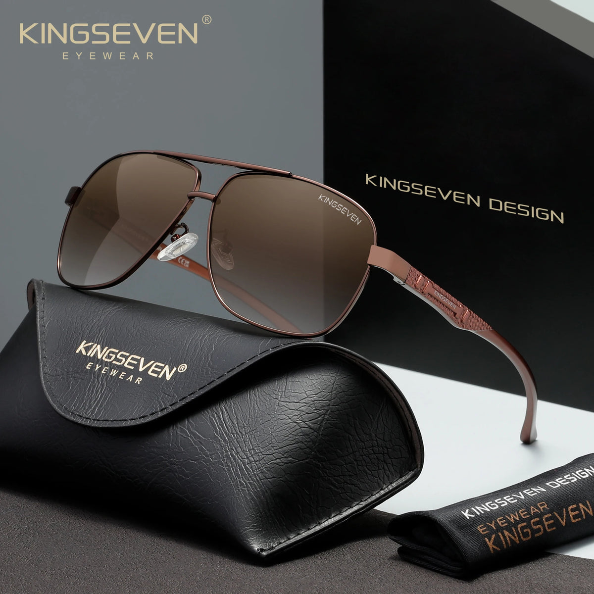 KINGSEVEN Retro Luxury Polarized UV400 Sunglasses Unisex Trendy Protective Eyewear For Ideal For Driving