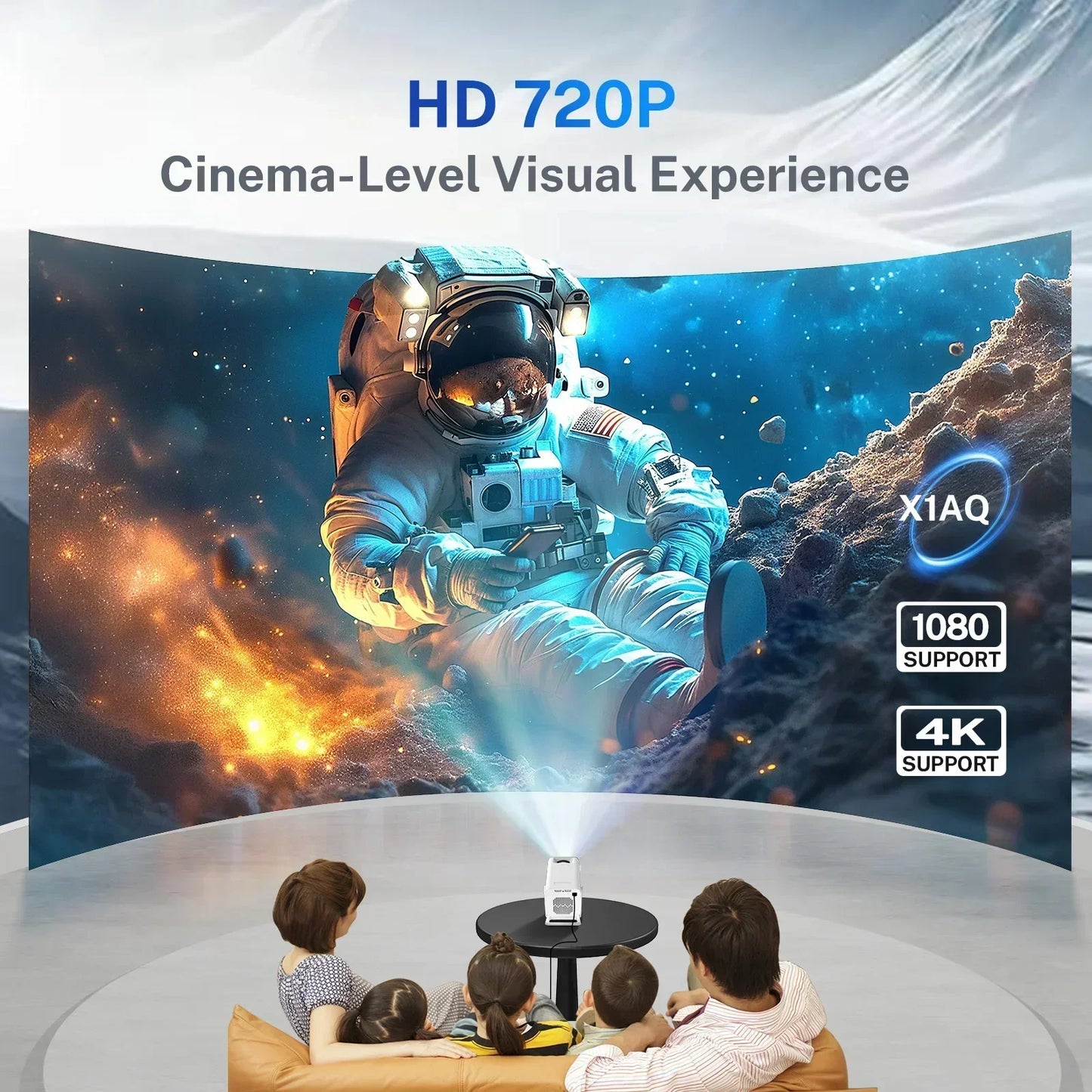 LynCast X1 Smart Mini Projector – WiFi 6, Bluetooth 5.4, Native 720P, 4K Supported, Auto Keystone, 180° Rotating Portable Home Theater Projector
