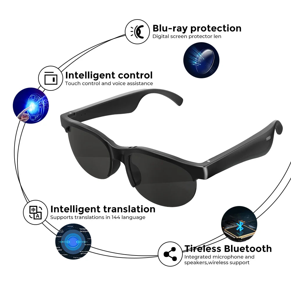 AI Translator Smart Glasses – 144-Language Real-Time Translation, Bluetooth 5.3 Audio Sunglasses