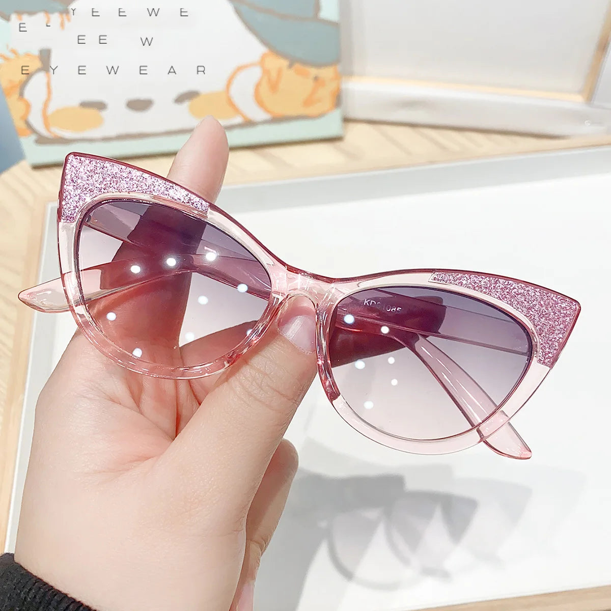 Lovely Cat Eye Children Sunglasses Shiny Bowknot Sun Glasses Kids Cute Baby Eyewear Trend Girls Boy Eyeglasses