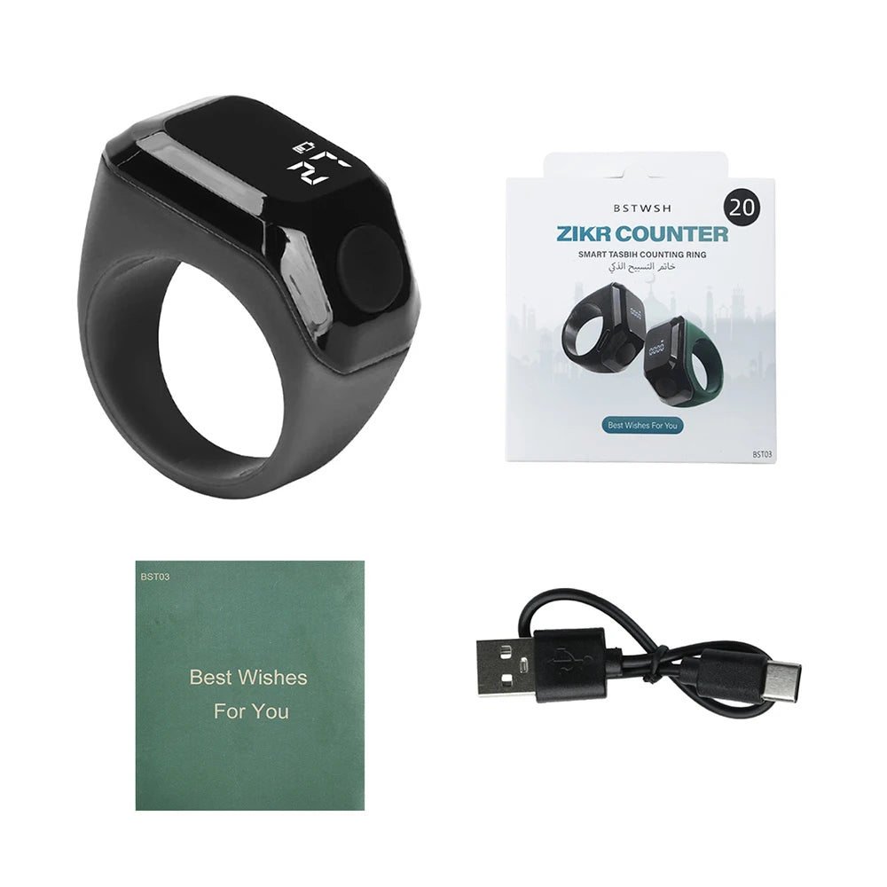 Smart Bluetooth Digital Tasbih Ring – OLED Display & App Control
