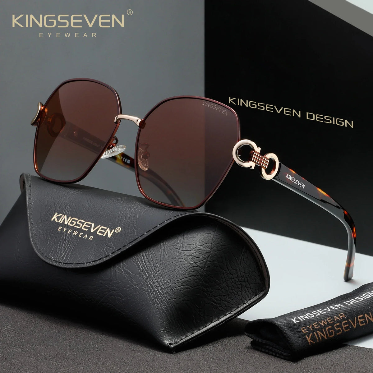 KINGSEVEN Women Polarized Sunglasses UV400 Oversized Butterfly Alloy Frame Driving