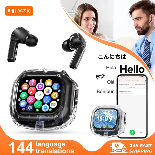 HLXZK 01 AI Translator Earbuds – Bluetooth 5.4 Wireless Headphones with 144-Language Real-Time Translation, Touchscreen Charging Case & HD Stereo Sound