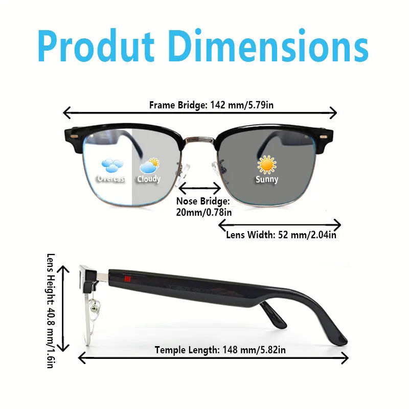 Smart Audio Glasses with Real-Time Translation Hi-Fi Music Playback Noise-Cancelling Voice Calls And Photochromic Lenses