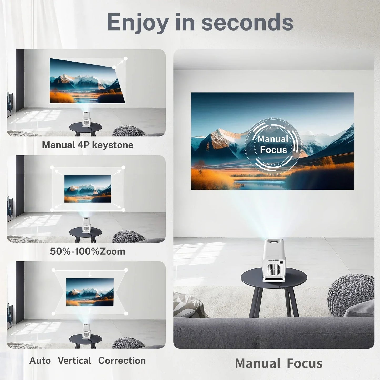 LynCast X1 Smart Mini Projector – WiFi 6, Bluetooth 5.4, Native 720P, 4K Supported, Auto Keystone, 180° Rotating Portable Home Theater Projector