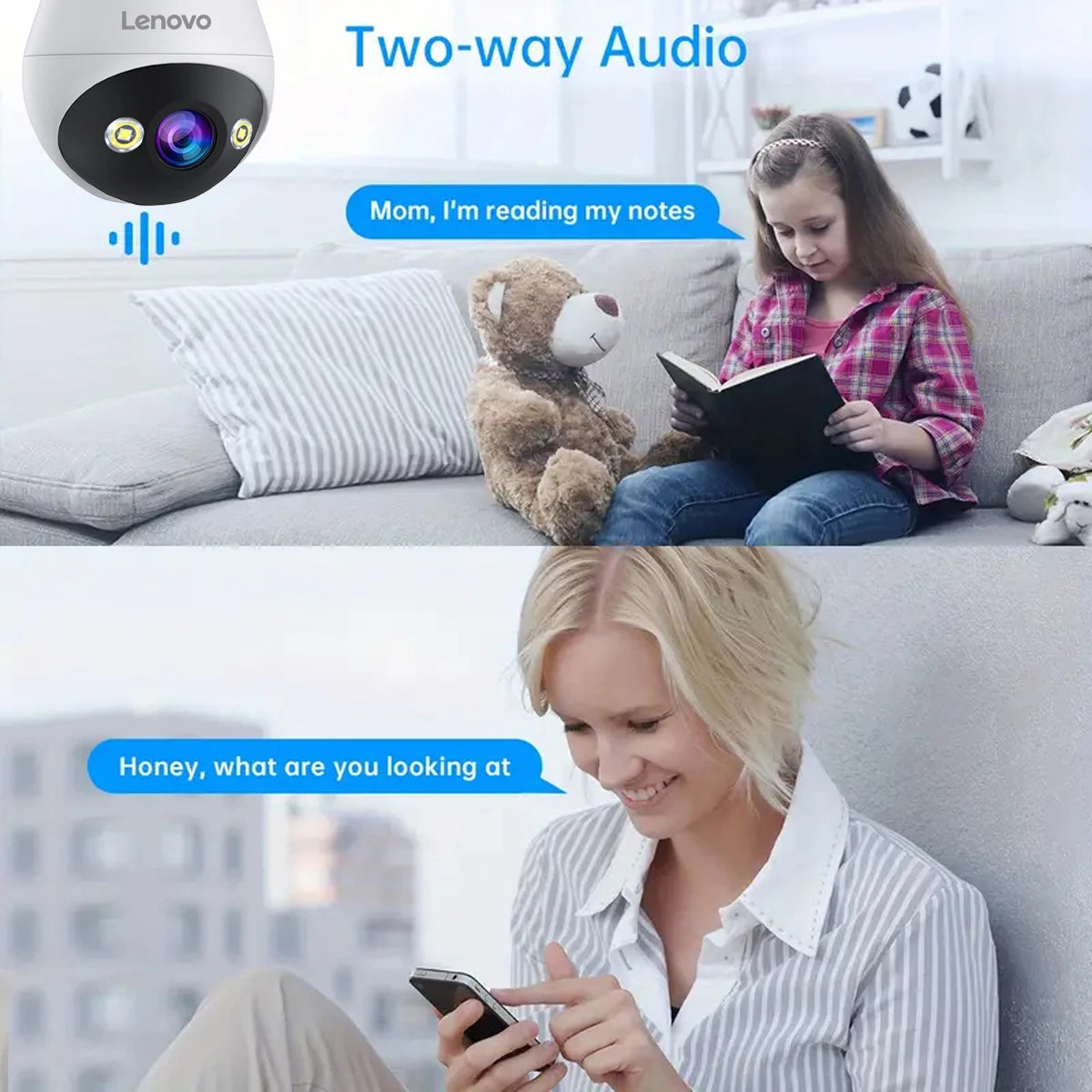 Lenovo 3MP WiFi E27 Bulb Security Camera with Night Vision, Motion Detection & Two-Way Audio