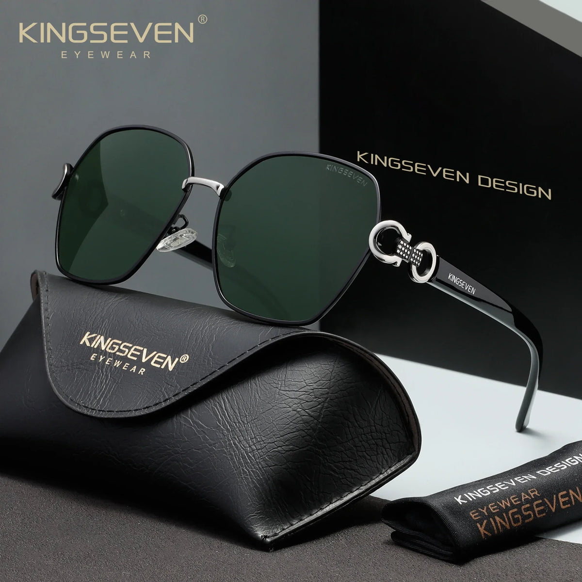 KINGSEVEN Women Polarized Sunglasses UV400 Oversized Butterfly Alloy Frame Driving