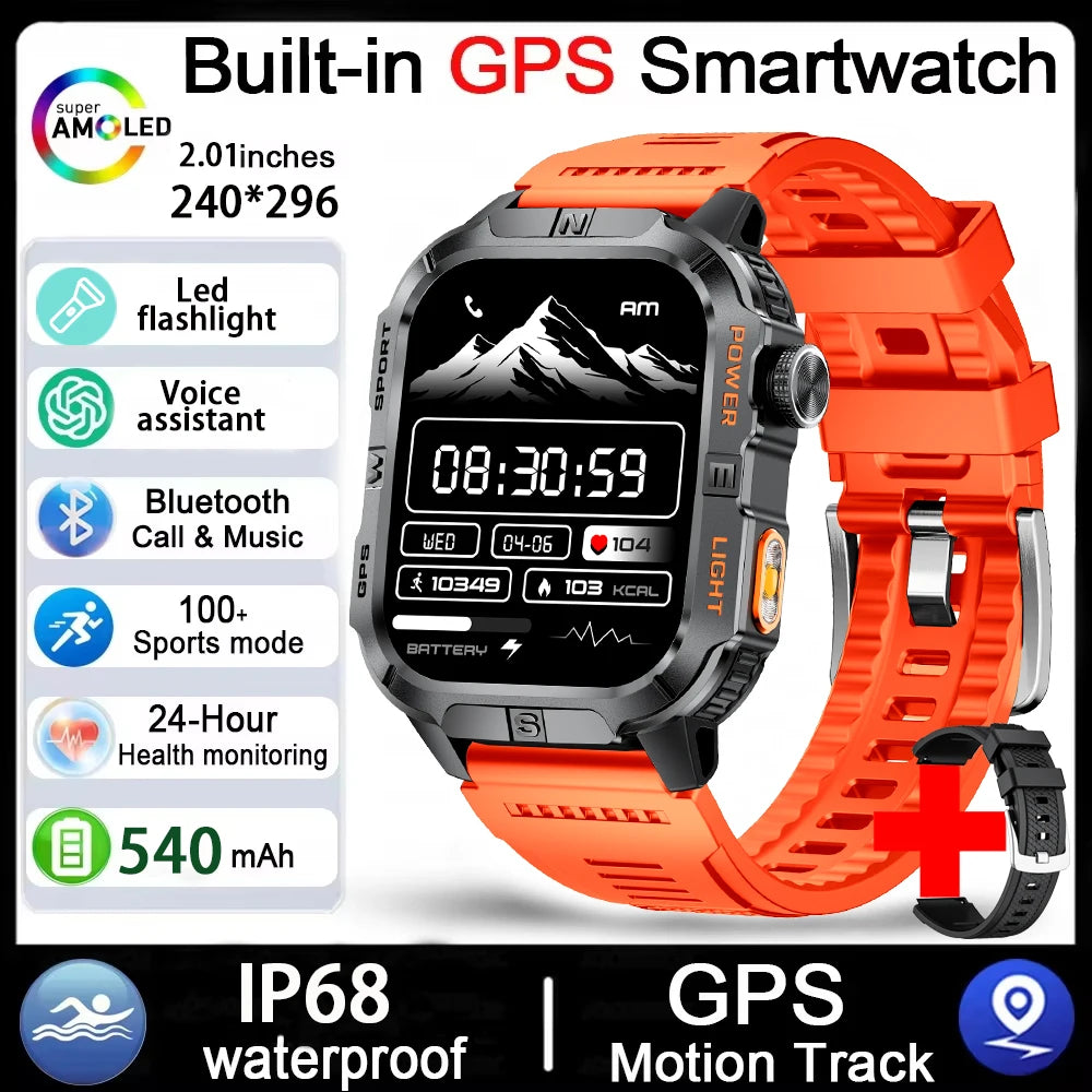 GPS Smartwatch for Men with Bluetooth Calling, LED Flashlight, Compass & IP68 Waterproof