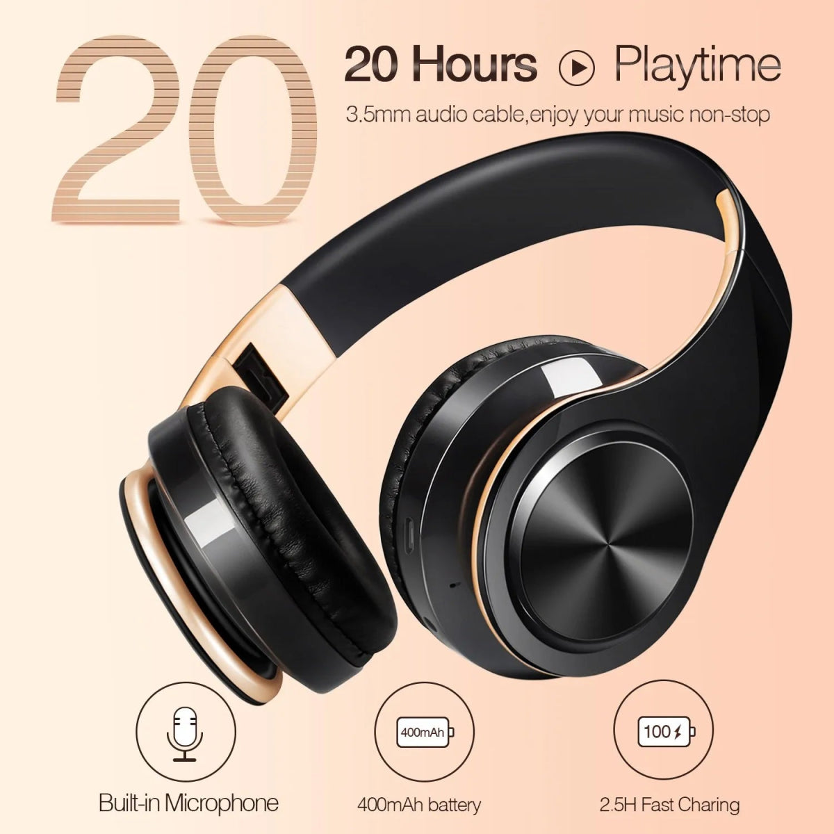Men’s Gold Wireless Bluetooth Headphones | Stylish Stereo Earphones with Mic – Buy Now at SmartSellHub.shop