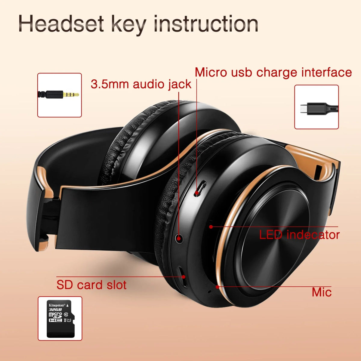 Men’s Gold Wireless Bluetooth Headphones | Stylish Stereo Earphones with Mic – Buy Now at SmartSellHub.shop