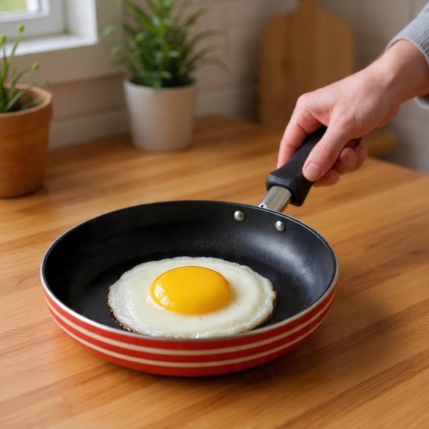 مقلاة صغيرة غير لاصقة 16 سم - مقلاة بيض صغيرة لشخص واحد، مثالية للمطابخ الصغيرة والتخييم