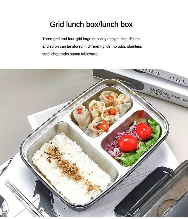 Stainless Steel Bento Lunch Box with Compartments – Easy-Clean Food Container for Work & Office